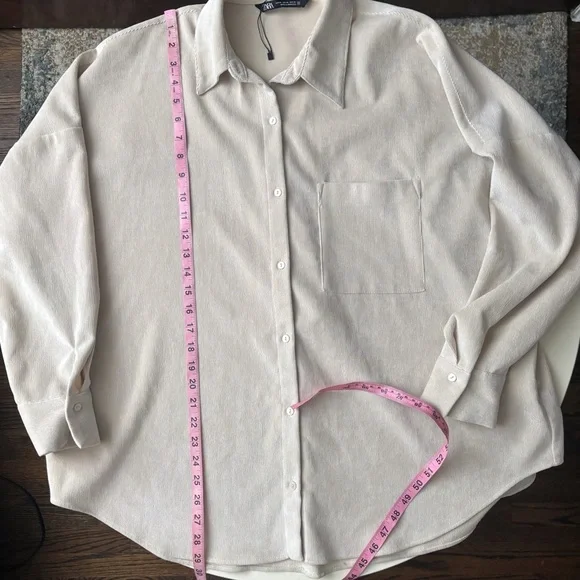 ZARA Women’s Oversized Corduroy Button Down Shirt Size XL Cream NWOT - Picture 3 of 7